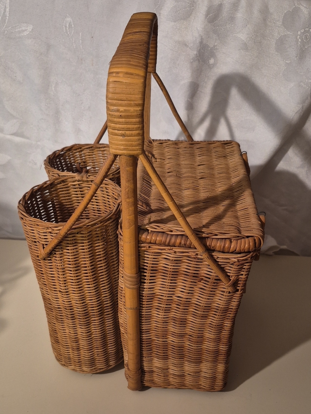 Vintage Woven Rattan Camping Picnic Basket - Natural Brown